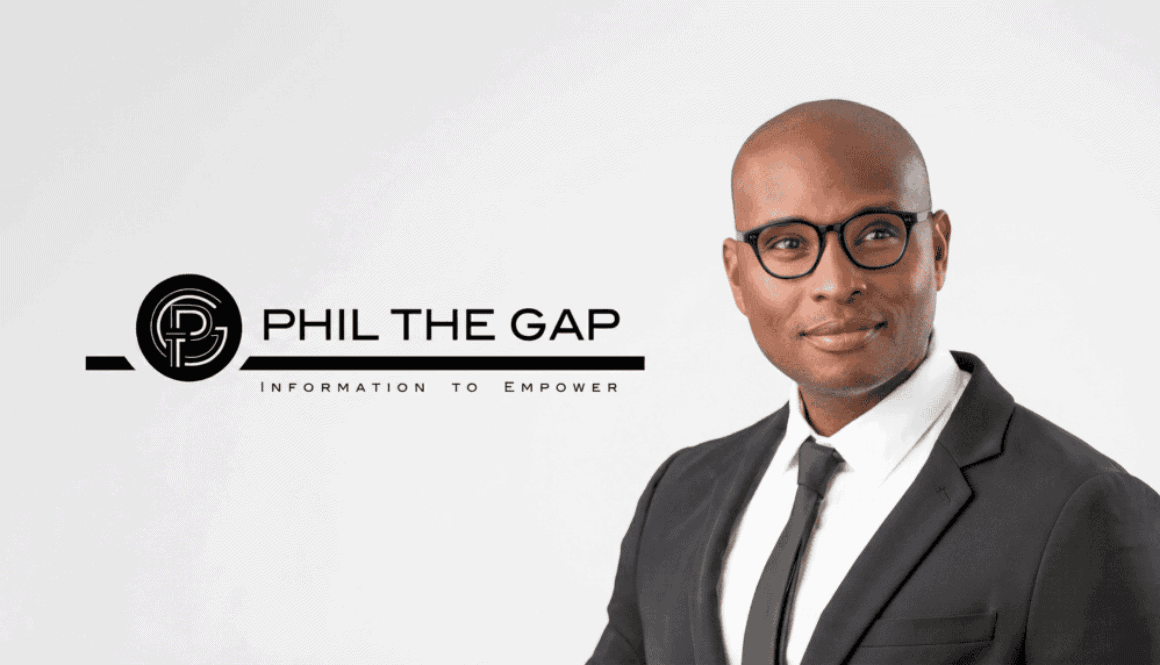Phil Williams, founder of Phil The Gap, featured in a professional portrait alongside the Phil The Gap logo for a financial education case study