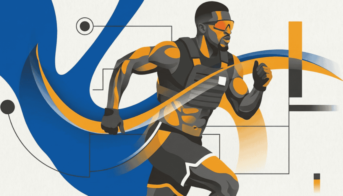 Stylised illustration of a powerful athlete running forward, symbolising consistency, discipline, and long-term brand growth.