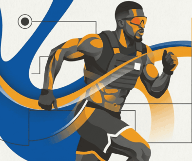 Stylised illustration of a powerful athlete running forward, symbolising consistency, discipline, and long-term brand growth.